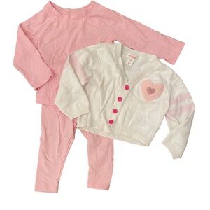 Cat & Jack BUNDLE Pink Glitter Matching Set and White Sweater with Heart Accent